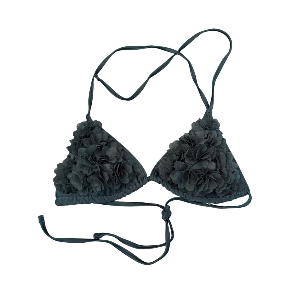 Black 3D Floral Petal Triangle Bikini Top Halter Swimwear Size Small